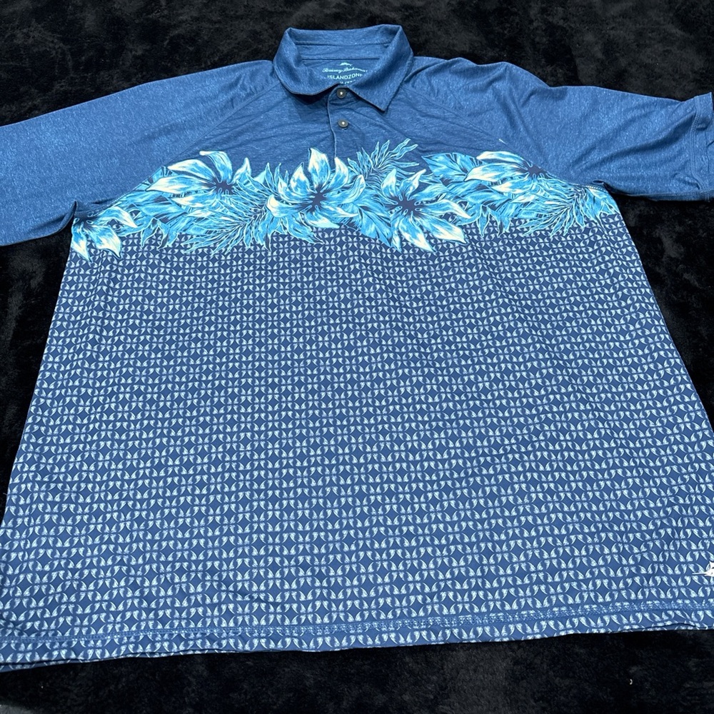 Tommy Bahama Blue Floral Pattern Polo